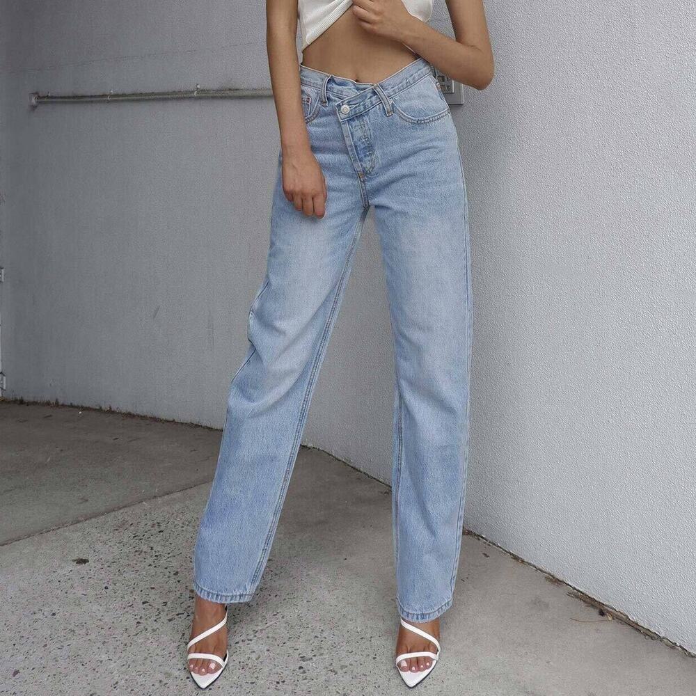 Princess Polly Holly asymmetrical straight leg high waisted baggy jeans US 2